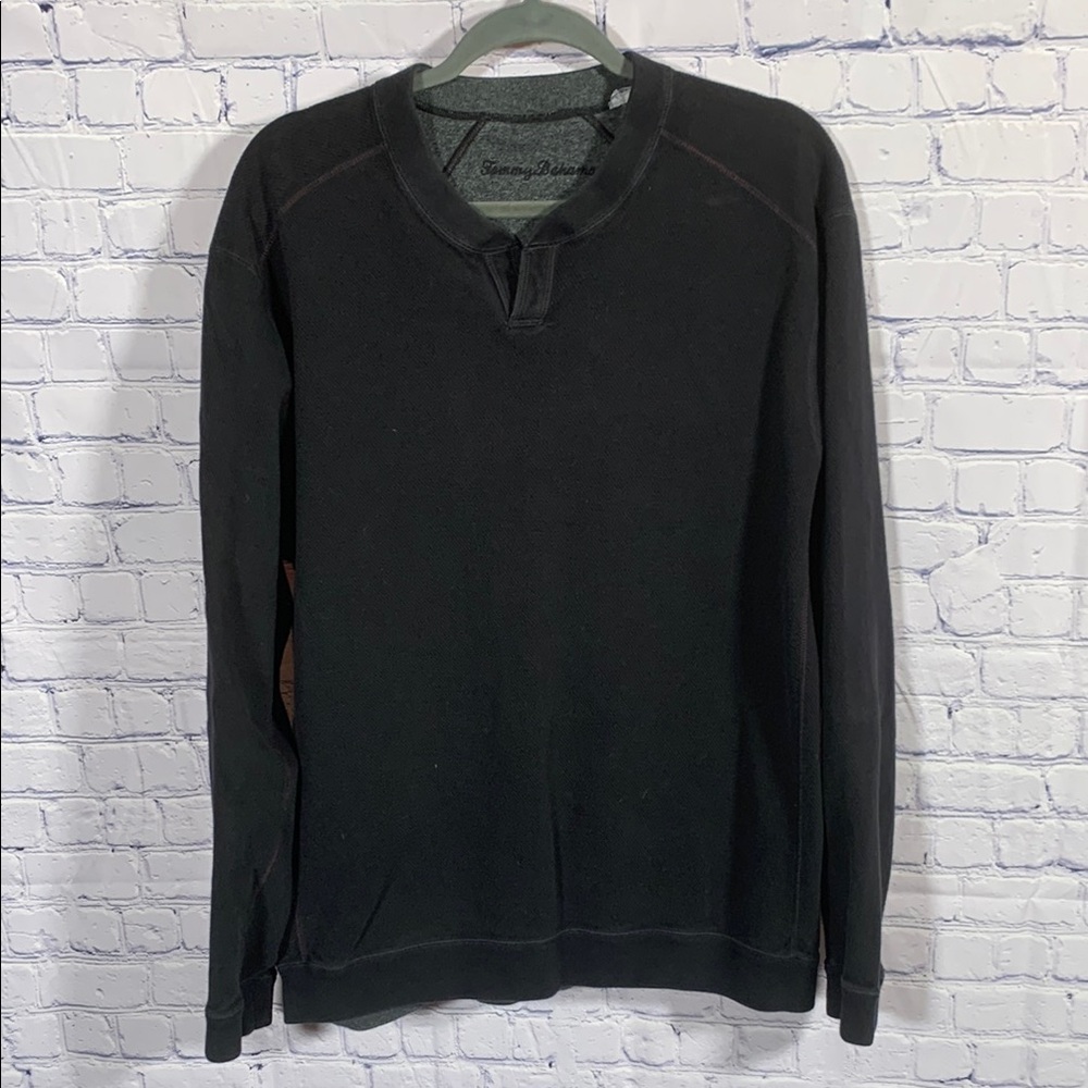 Tommy Bahama Mens Reversible Pullover Sweatshirt Black Gray Sz XL Vacation Beach
